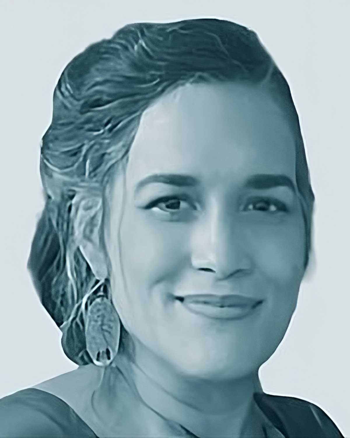 Smiling woman with earrings, monochrome